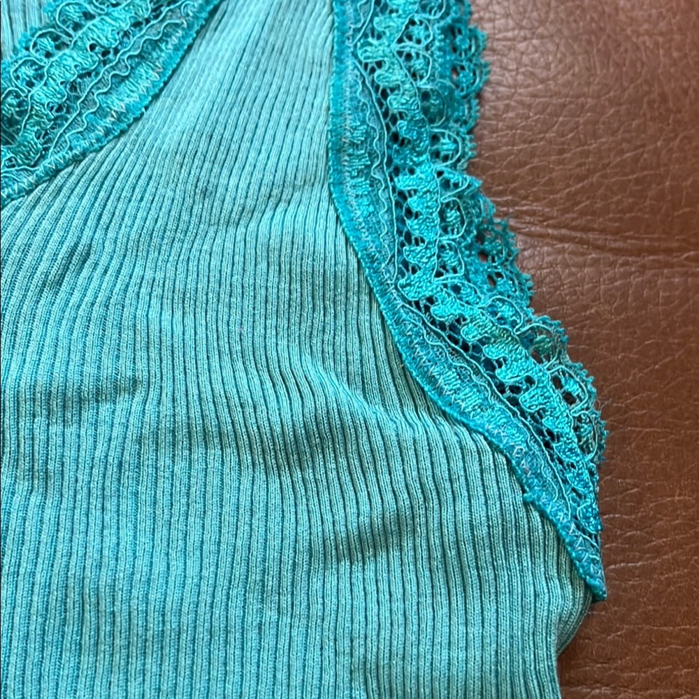 EUC Calypso Aqua Ribbed Ruffled Sleeveless Tank Top Cotton - Picture 6 of 8